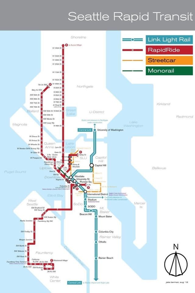 Mapa das estações ferroviárias de Seattle