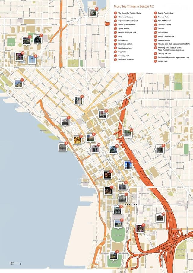 Mapa dos passeios a pé em Seattle