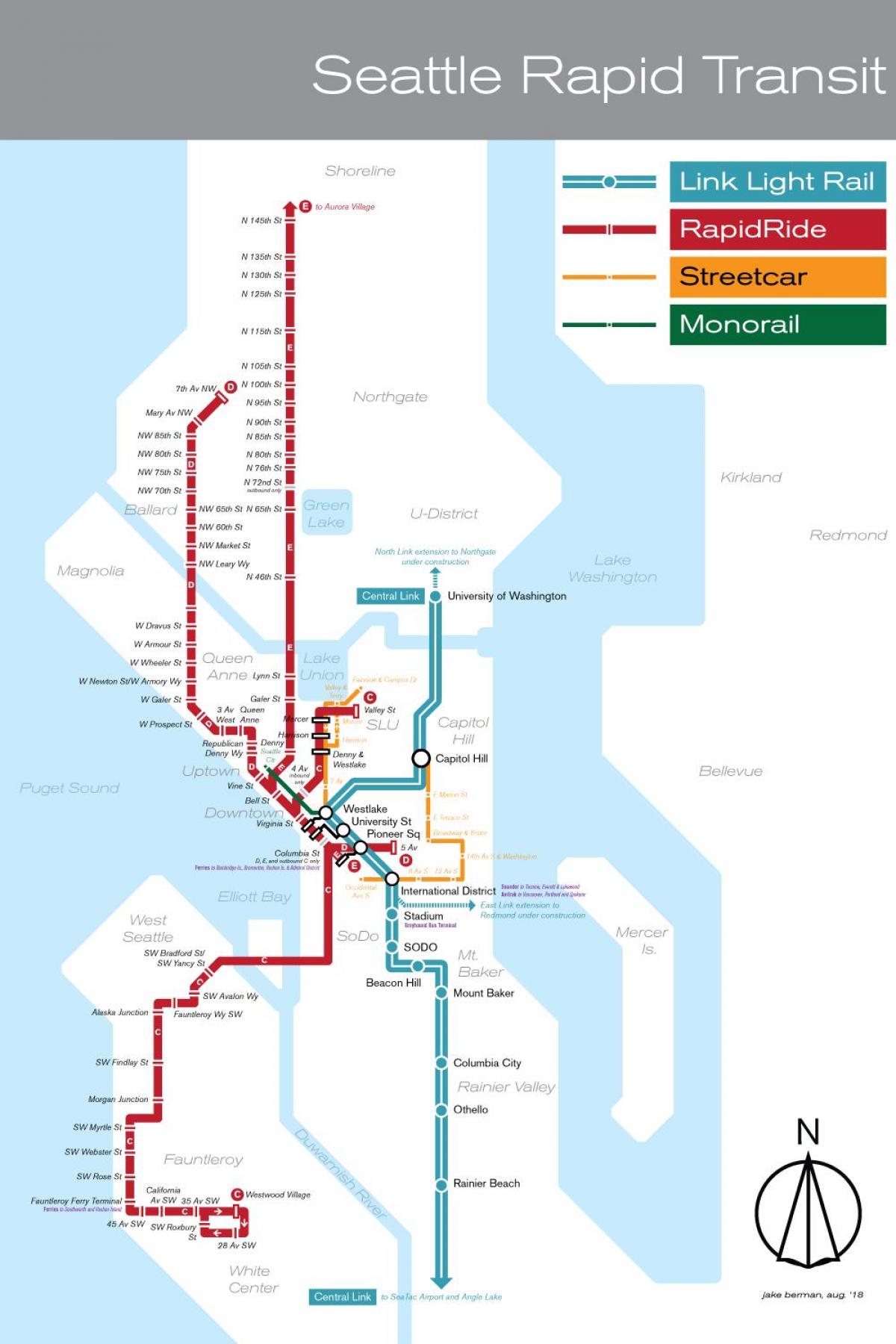Mapa das estações ferroviárias de Seattle