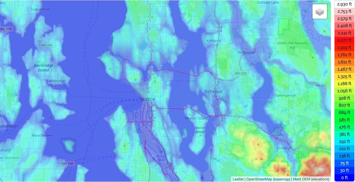 Mapa de elevação de Seattle