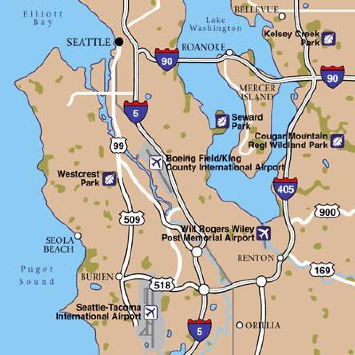 Mapa dos aeroportos de Seattle