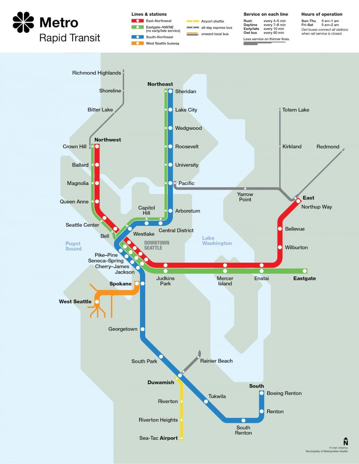 Mapa das estações de metrô de Seattle