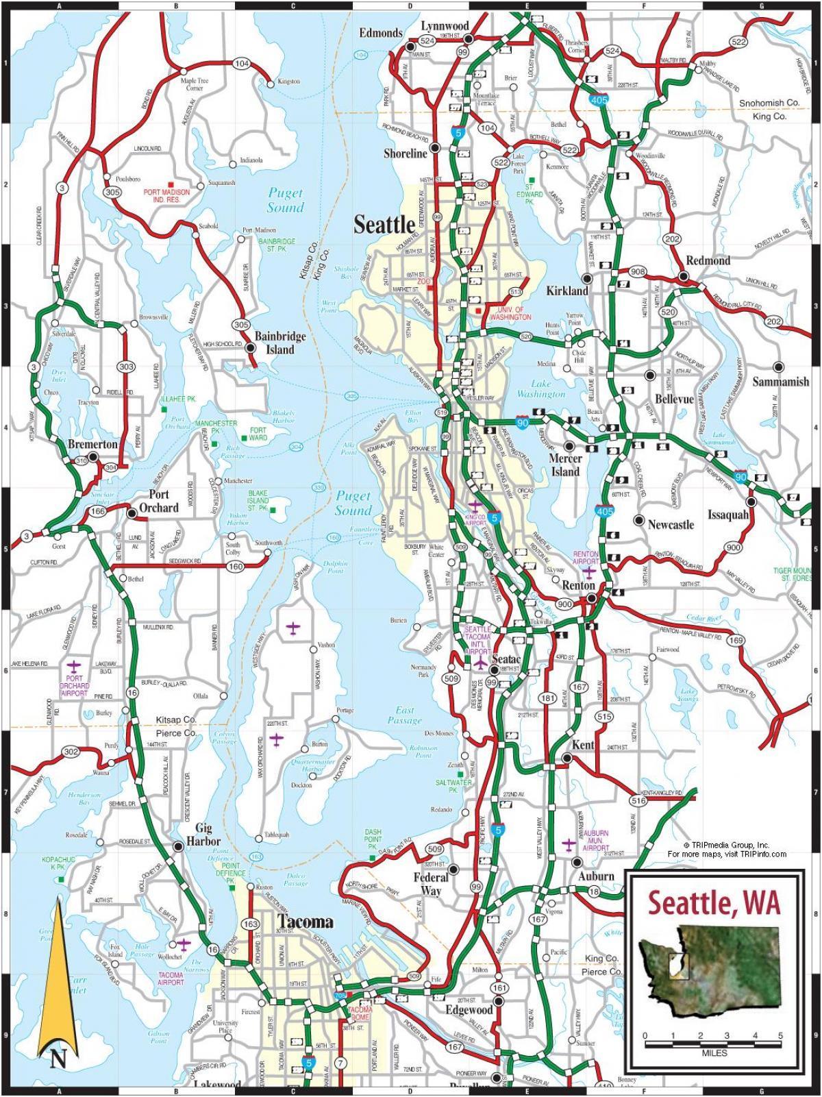 Mapa de estradas de Seattle