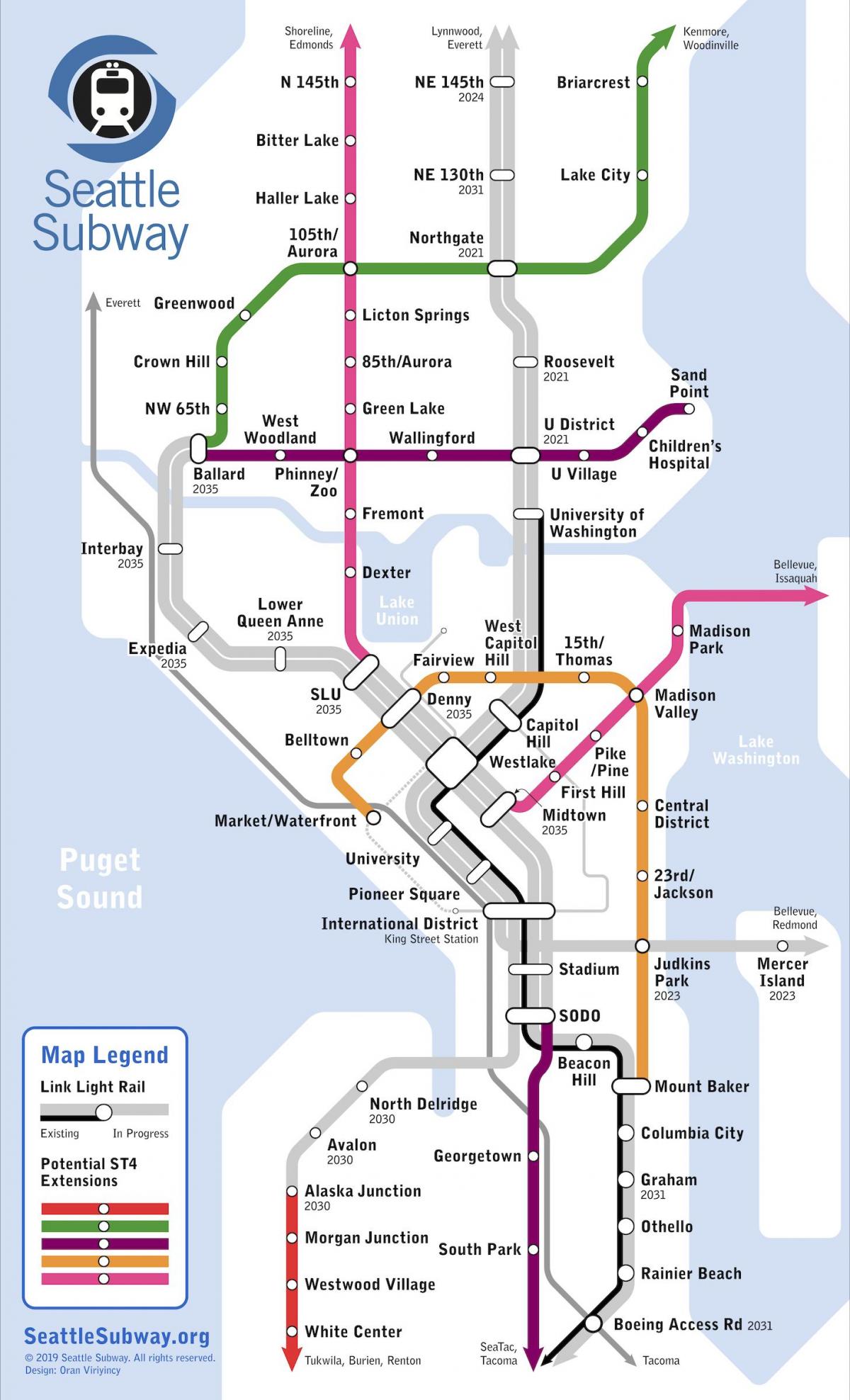 Mapa da estação de metrô de Seattle
